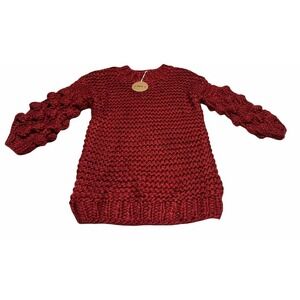 NWT Macaron Chunky Bubble Knit Mock Neck Dark Red Sweater Sz S New w/ Tags Tub8